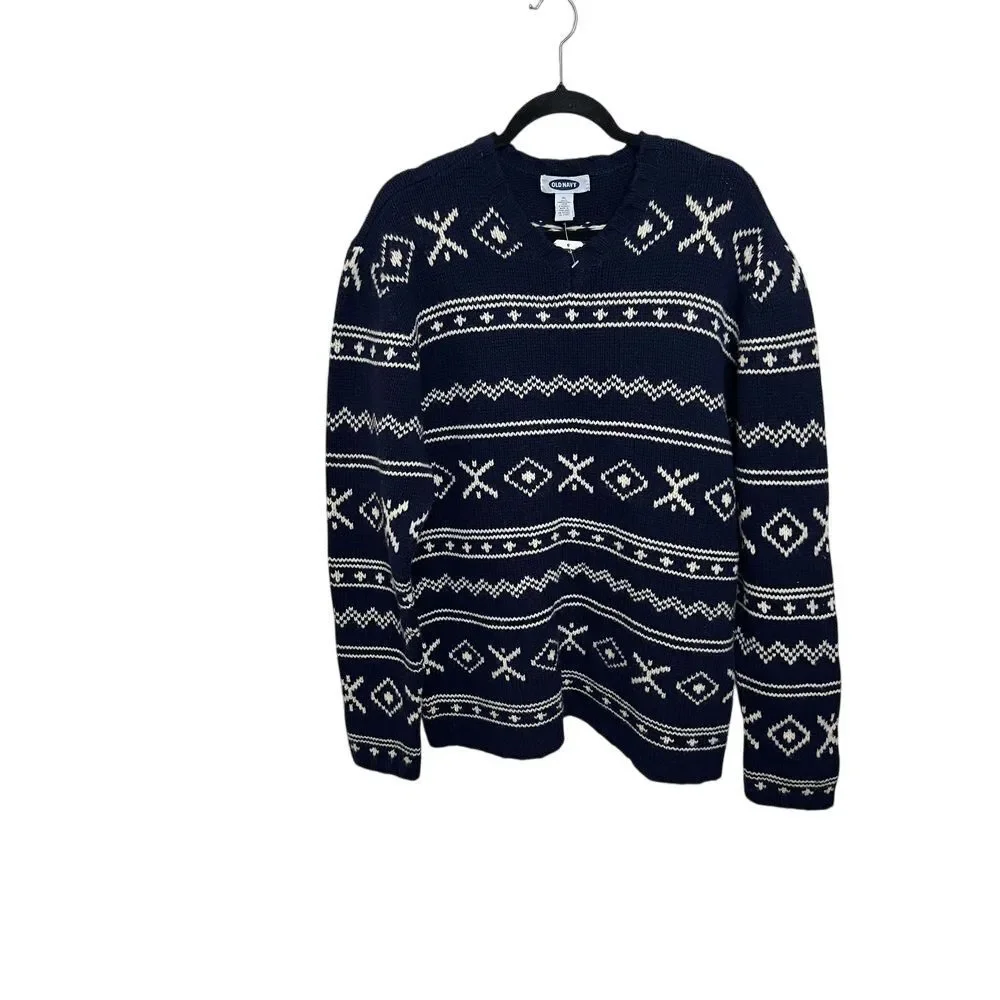 NWT‎ Old Navy Vintage Wool Navy Blue Fair Isle Nordic Pattern Sweater XL